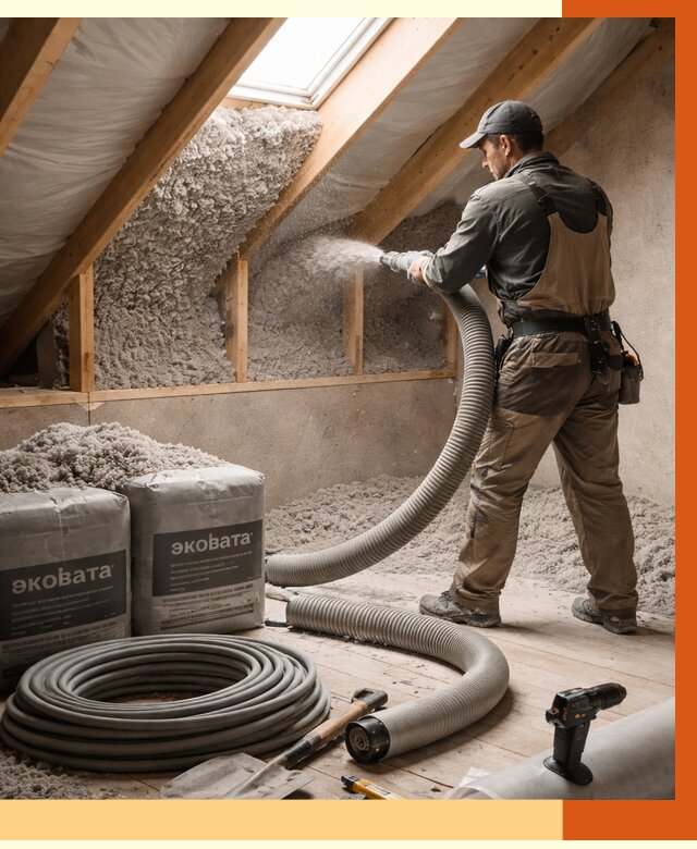 Утепление мансарды эковатой в Каменске-Шахтинском от 2266 руб/м2 — монтаж, задувка, цена | ТепломастерКсш