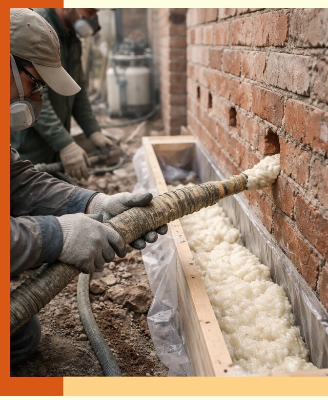 Заливка ППУ в пустоты кирпичной стены в Каменске-Шахтинском