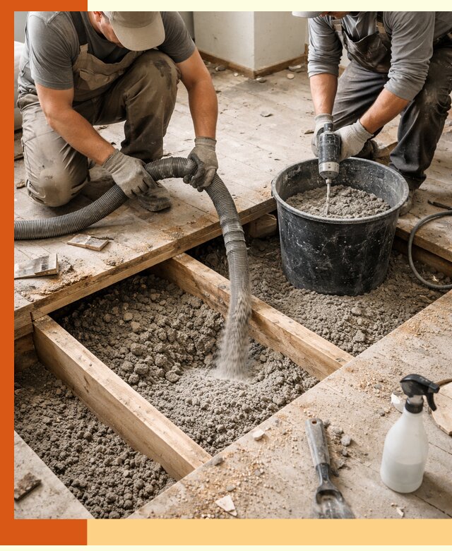 Заполнение пустот пола в Каменске-Шахтинском полиуретаном и пенополистиролом