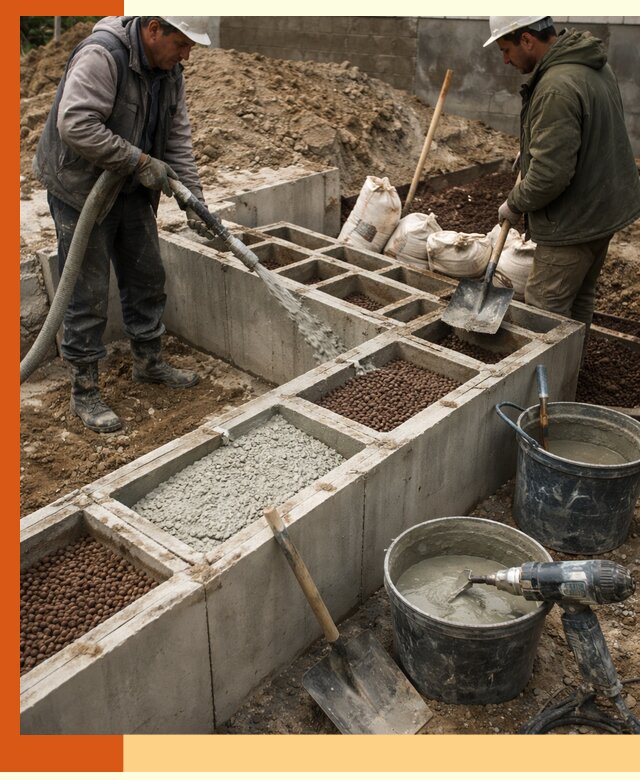 Заполнение полостей фундамента в Каменске-Шахтинском герметичным утеплением и повышением прочности